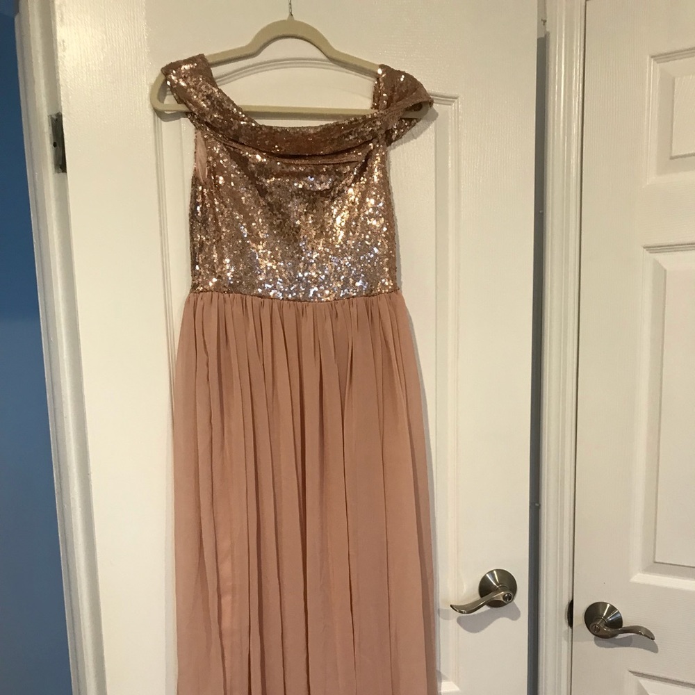 Rose gold off the shoulder dress